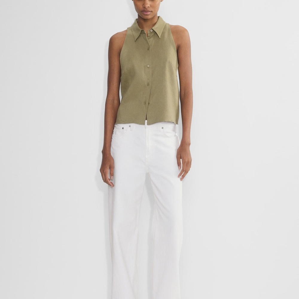 Aritzia Babaton Linen Blend Olive Sleeveless Blouse